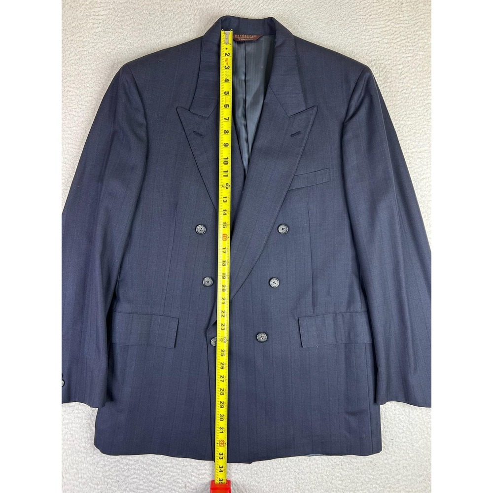 Nordstrom Suit Jacket Mens 43L Blue Stripe Wool Double Breasted USA - Picture 13 of 16